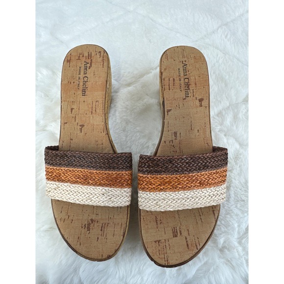 Anna Chelini Women’s Brown/Multi Open Toe Cork Wedge Heel Sandals Size 8 - Picture 5 of 7